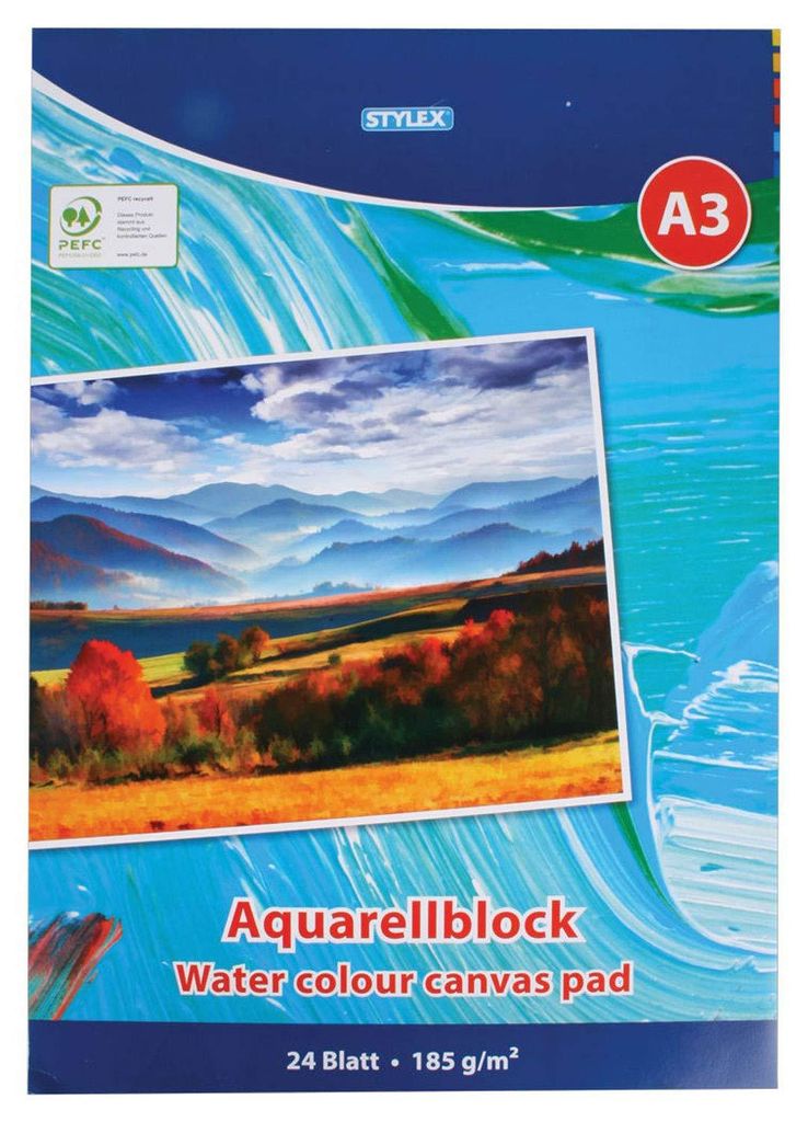 Aquarellblock 297x420mm DIN A3 24 Blatt 185g/m² Produktbild 
