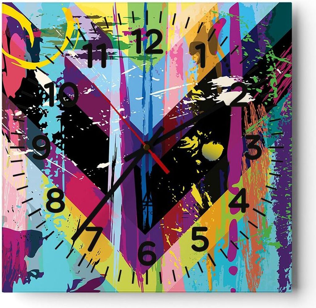 Wanduhr - Quadrat - Glasuhr - Abstraktion modern - 30x30cm - Schleichendes Uhrwerk - Lautlos - zum Aufhängen bereit - Dekoration Modern - Wanddeko...