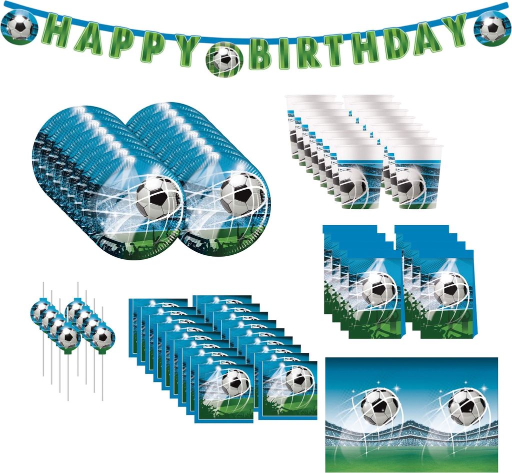 70-tlg. Fußball Fan Party Set für Kindergeburtstag