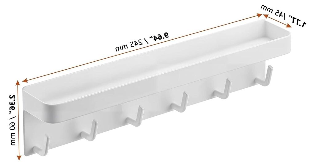 2 Stück Schlüsselbrett mit Ablage und 6 Haken, selbstklebender Schlüsselhalter ohne Bohren, magnetisches Schlüsselboard in Weiß