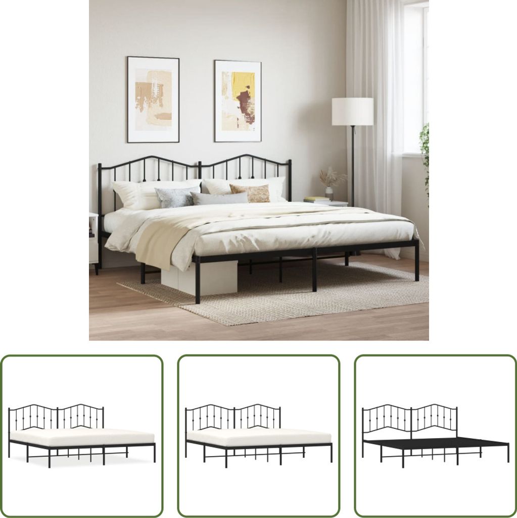 The Living Store Bettgestell mit Kopfteil Metall Schwarz 193x203 cm