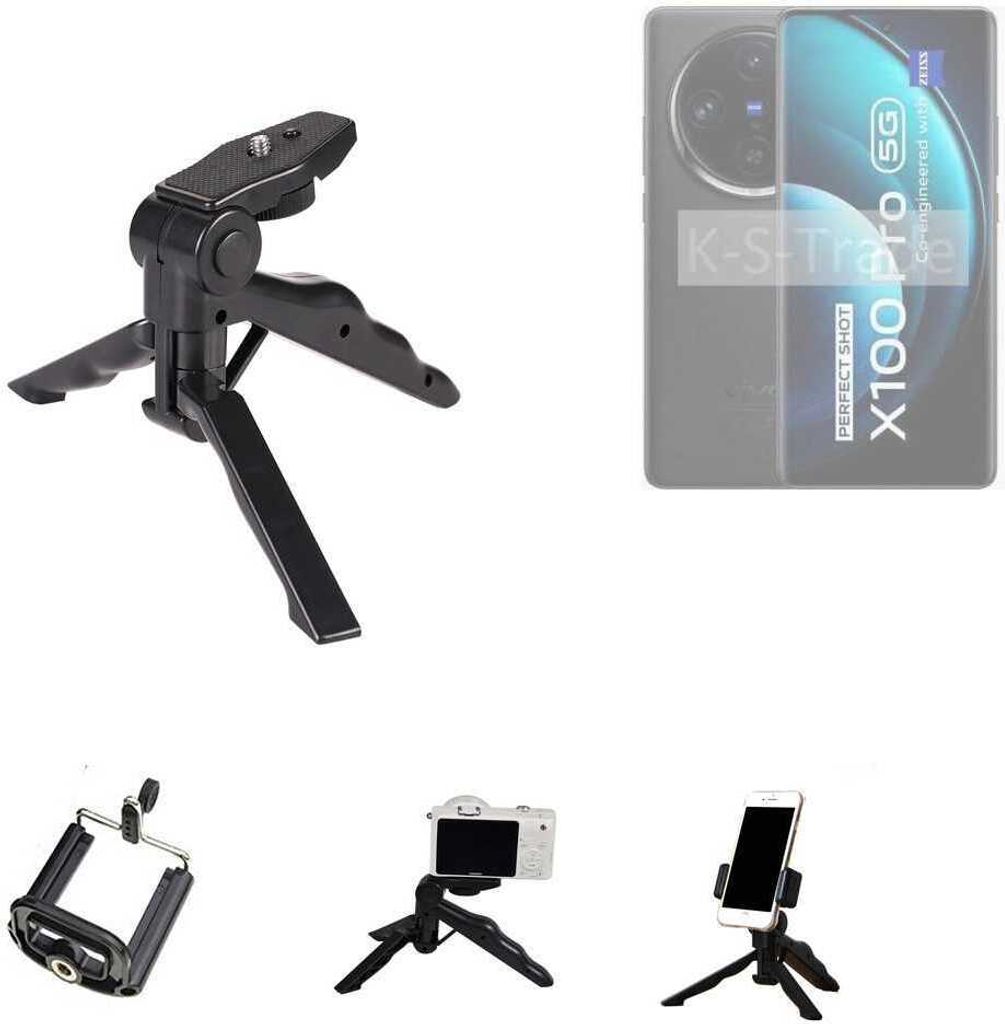 K-S-Trade Stativ Tisch-Ständer Dreibein Handy-Stativ Ständer kompatibel mit Vivo X100 Pro Mini-Stativ Smartphone Tripod Handy-Stativ aus Plastik