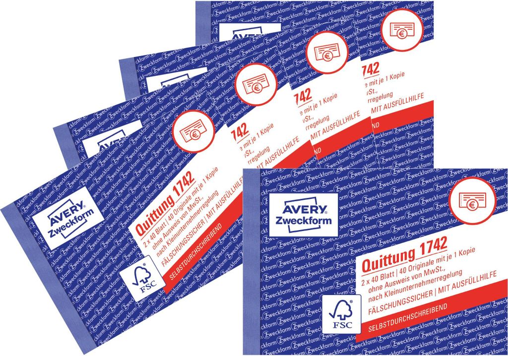 AVERY Zweckform Quittungsblock Kleinunternehmer, A6, 5er-Pack
