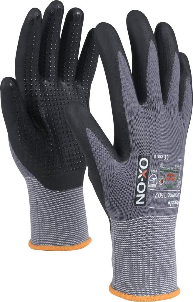 OX-ON Flexible Supreme 1602 Arbeitshandschuhe mit Noppen, grau, Größe (8/M), 1 Paar