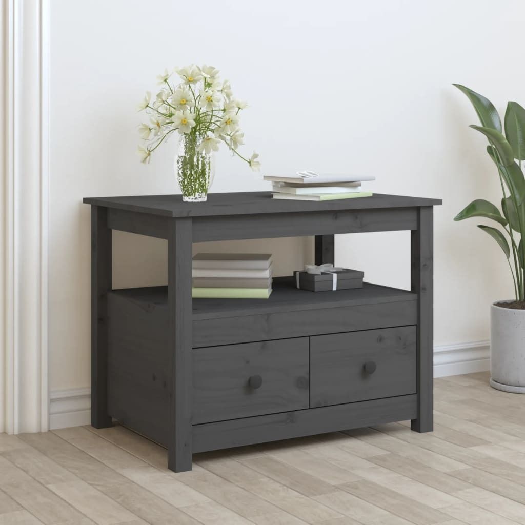 Maison Exclusive - Couchtisch Grau 71x49x55 cm Massivholz Kiefer