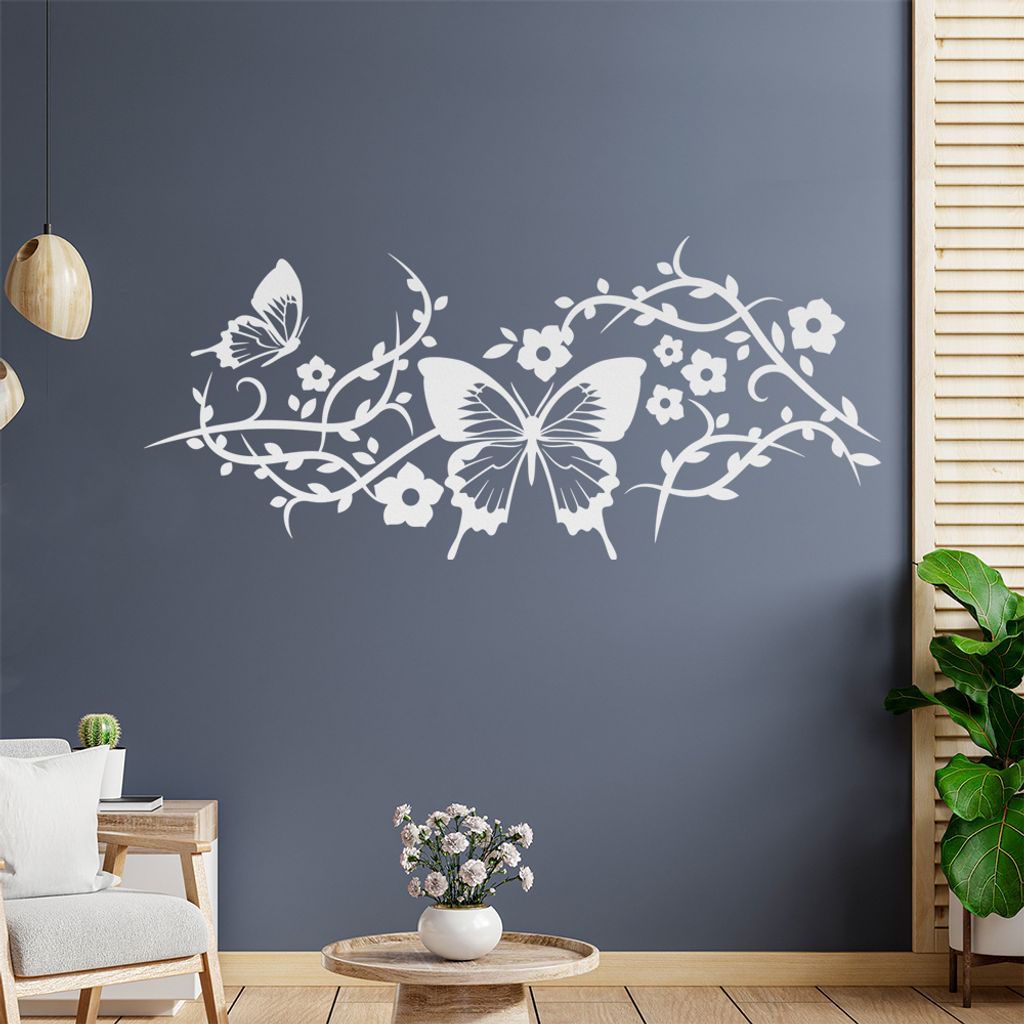 Falter Schmetterlinge Blüte Wandtattoo in 6 Größen - Wandaufkleber Wall Sticker - Dekoration, Küche, Wohnzimmer, Schlafzimmer, Badezimmer