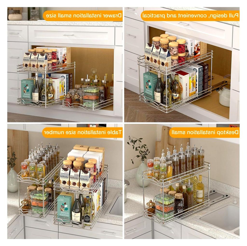 Ausziehbares Gewürzregal, Schrankorganizer für die Küche, Gewürzaufbewahrung, 2 Etagen, höhenverstellbar für die meisten Küchenschränke