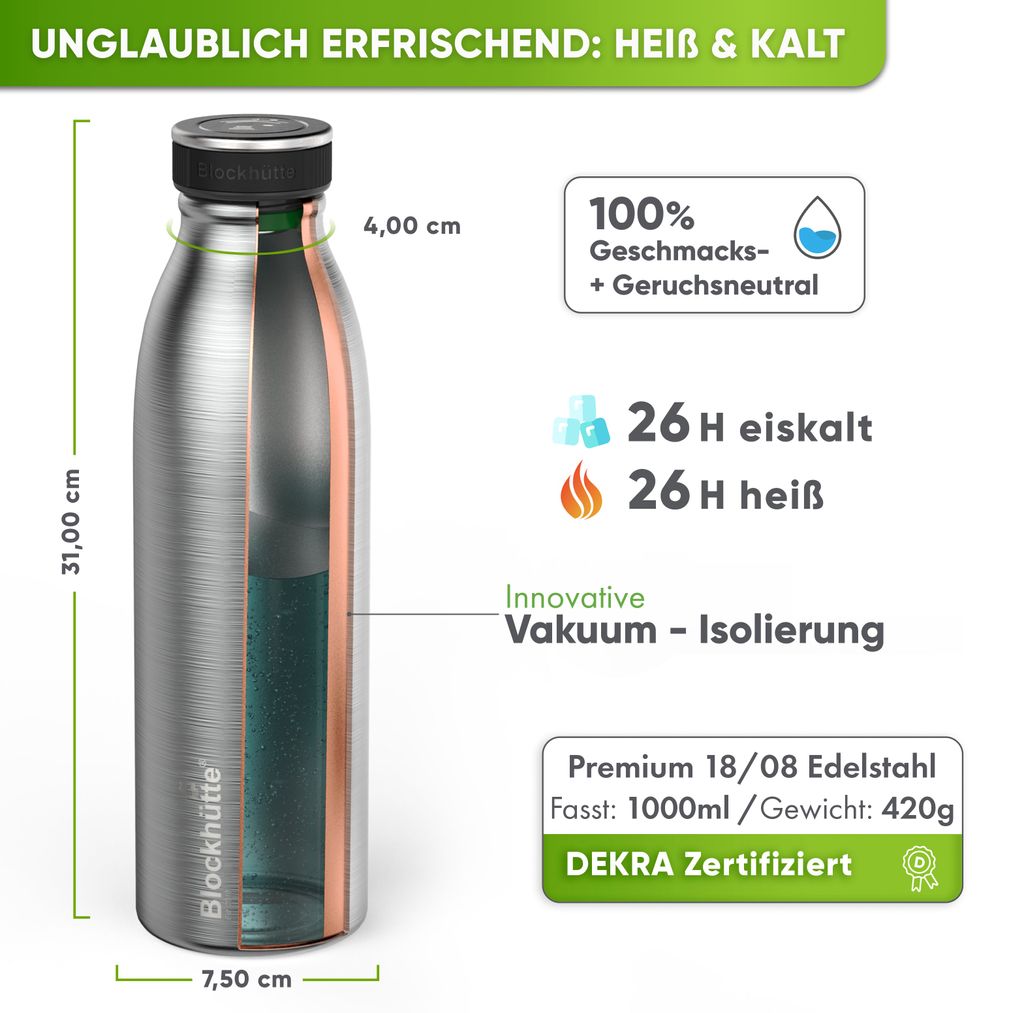 0,35-1L Edelstahl Trinkflasche Thermosflasche Isolierung Flasche Kinder Sport DE 