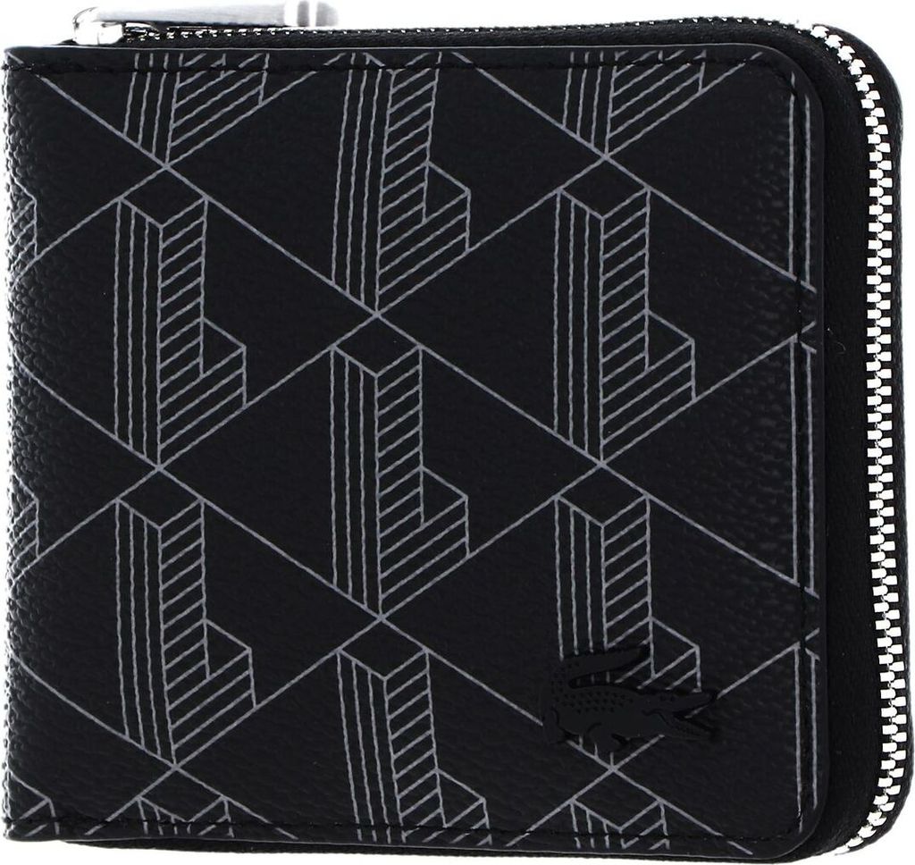 LACOSTE Geldbörse The Blend Compact Zip Wallet Monogram Noir Gris schwarz