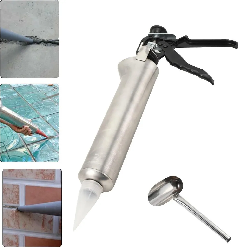 Pistolet à mortier et ciment manuel en inox avec buse forme de corne