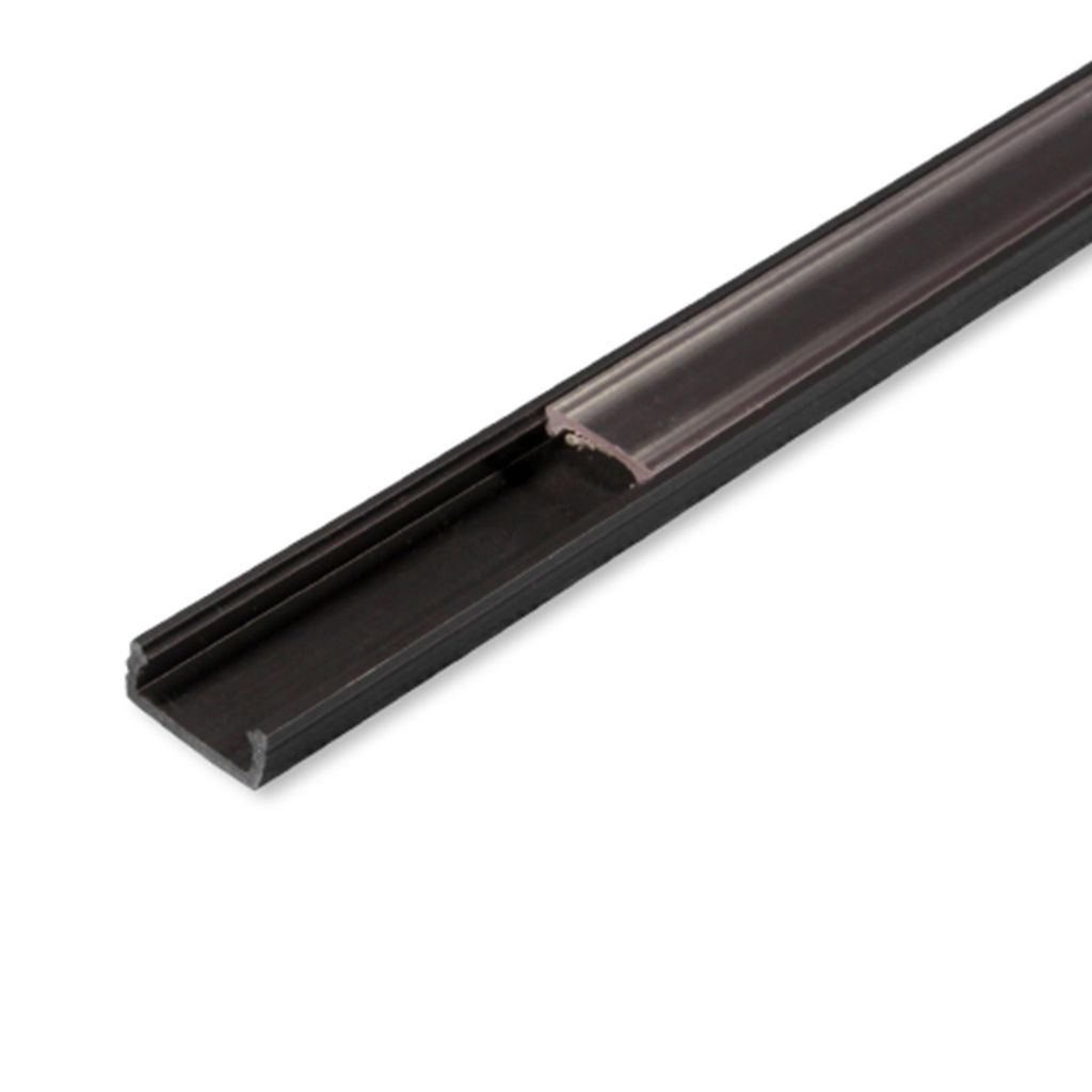 MasterLED LED Slim Profil PVC 16x7mm Schwarz 2m – Flache LED Leiste Aufbauprofil mit klarer Abdeckung – Mini Schiene Lichtleiste
