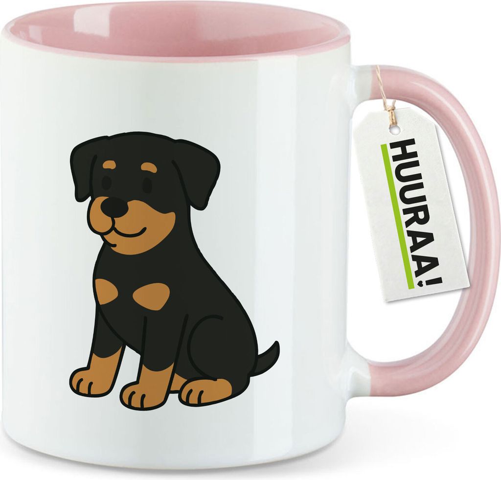 Huuraa Kaffeetasse Rottweiler Rotti Comic 330ml Rosa Keramik Kaffeebecher Geschenkidee