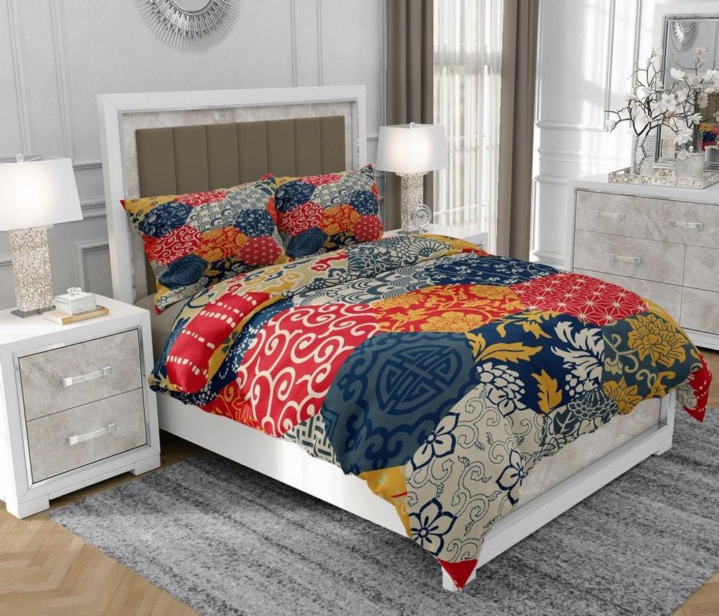 Bettwäsche 160x200 cm + 2x70x80 cm, 3-teilig, 100% Baumwolle, Satin, Reißverschluss, Bunt - SOVIO | So.0271