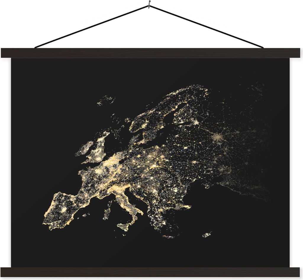 MuchoWow Textilposter Karte - Europa - Schwarz - Gold 150x113 cm mit schwarzem Rahmen - Wohnzimmer