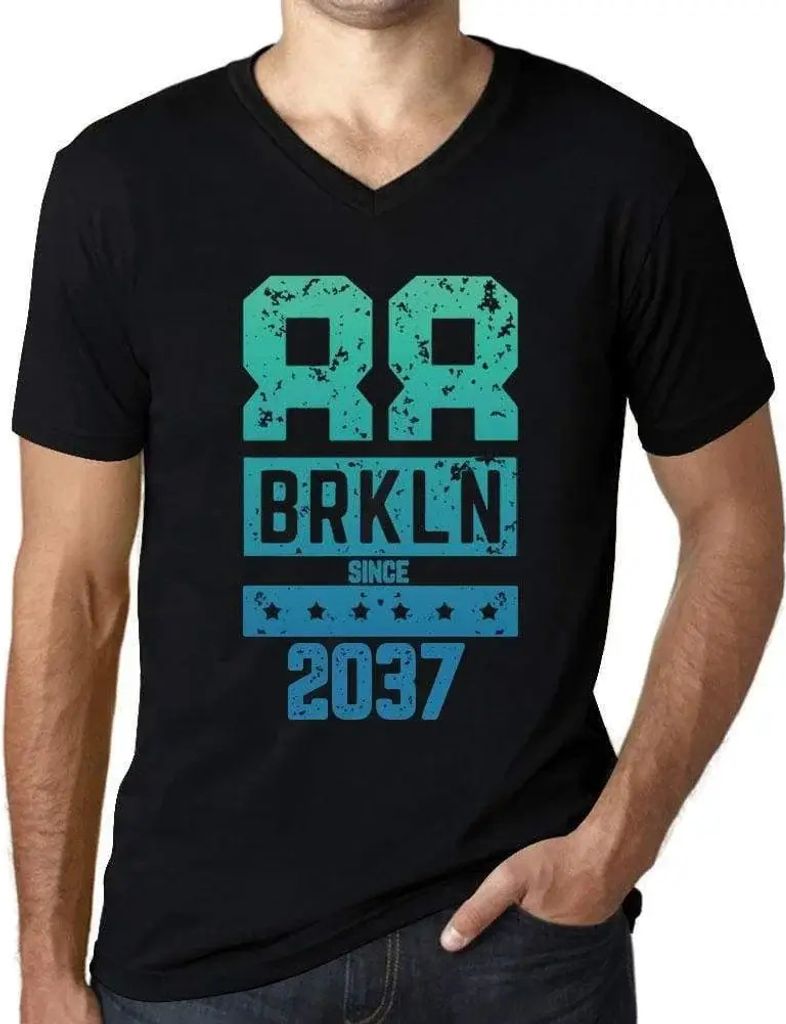 Herren Grafik T-Shirt V-Ausschnitt Brkln seit 2037 – Brkln Since 2037 – Öko-Verantwortlich Vintage Jahrgang Kurzarm Lustige Druck Geburtstag G...