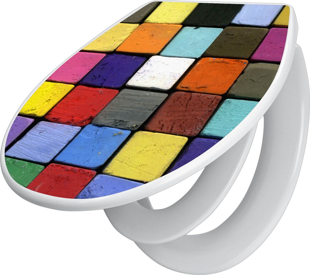 banjado Familien WC Sitz mit Absenkautomatik 37x44,5x5cm -Bunte Kreide - Klodeckel/Klobrille mit kindersitz aus hochwertigem Polypropylen - univers...