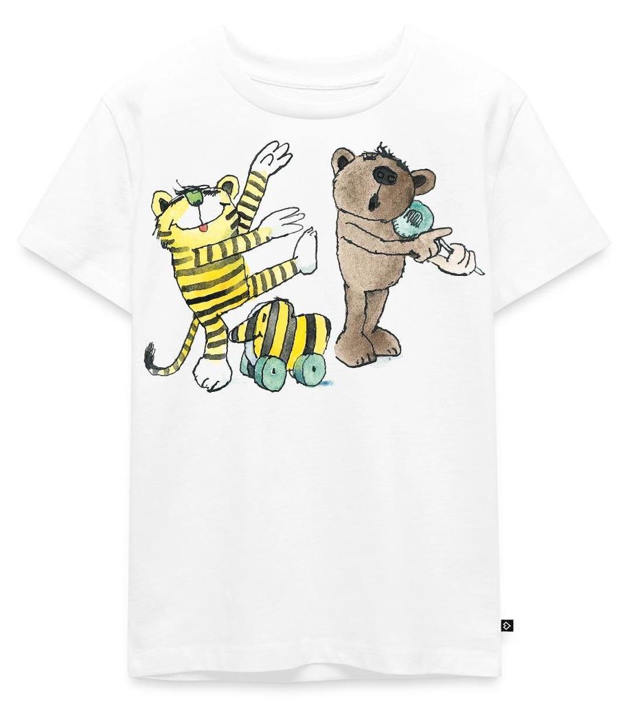 Spreadshirt Janosch Tiger und Freunde Machen Musik Kinder Premium T-Shirt, 122/128 (6 Jahre), Weiß