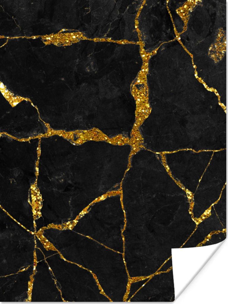 MuchoWow Poster Marmor - Gold - Schwarz - Marmoroptik - Glitter 60x80 cm - Schlafzimmer Dekoration