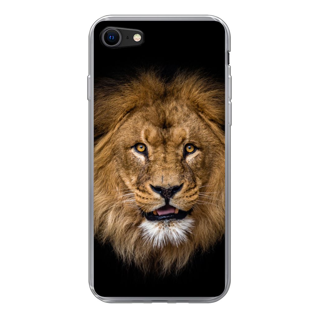 MuchoWow Handyhülle Schutzhülle Hülle für iPhone SE 2020 Löwe - Porträt - Schwarz - Tiere Silikon Softcase Handy Hülle - Kartenbesitzer