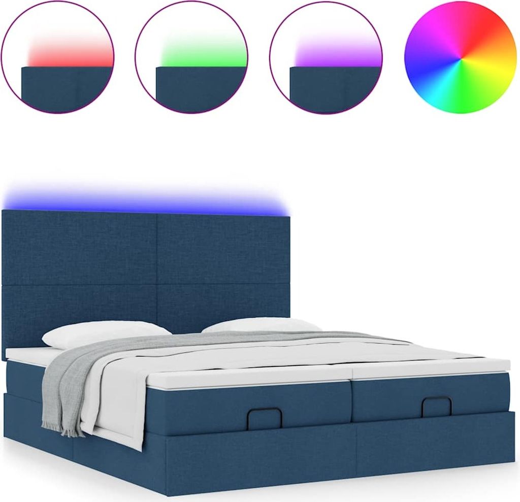 Ottoman-Bett mit Matratzen & LEDs Blau 180x200 cm Stoff