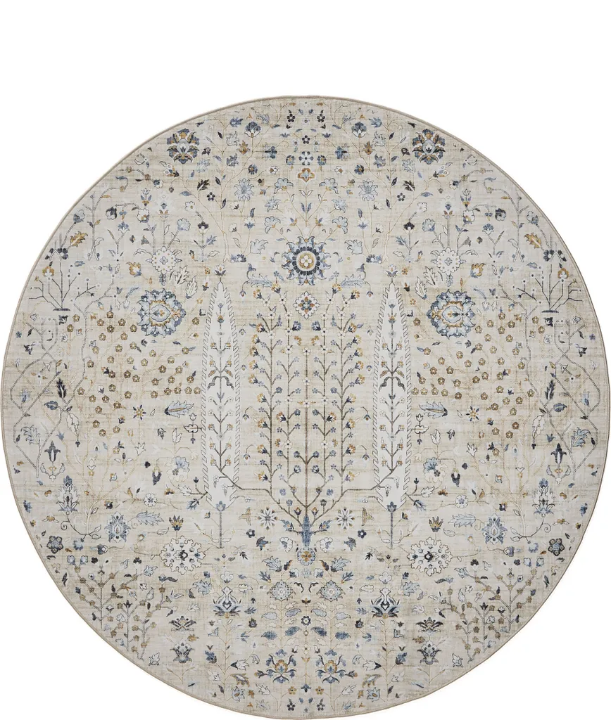 Tapis de salon rond beige 120 cm Gent - Tapis lavable textile premium
