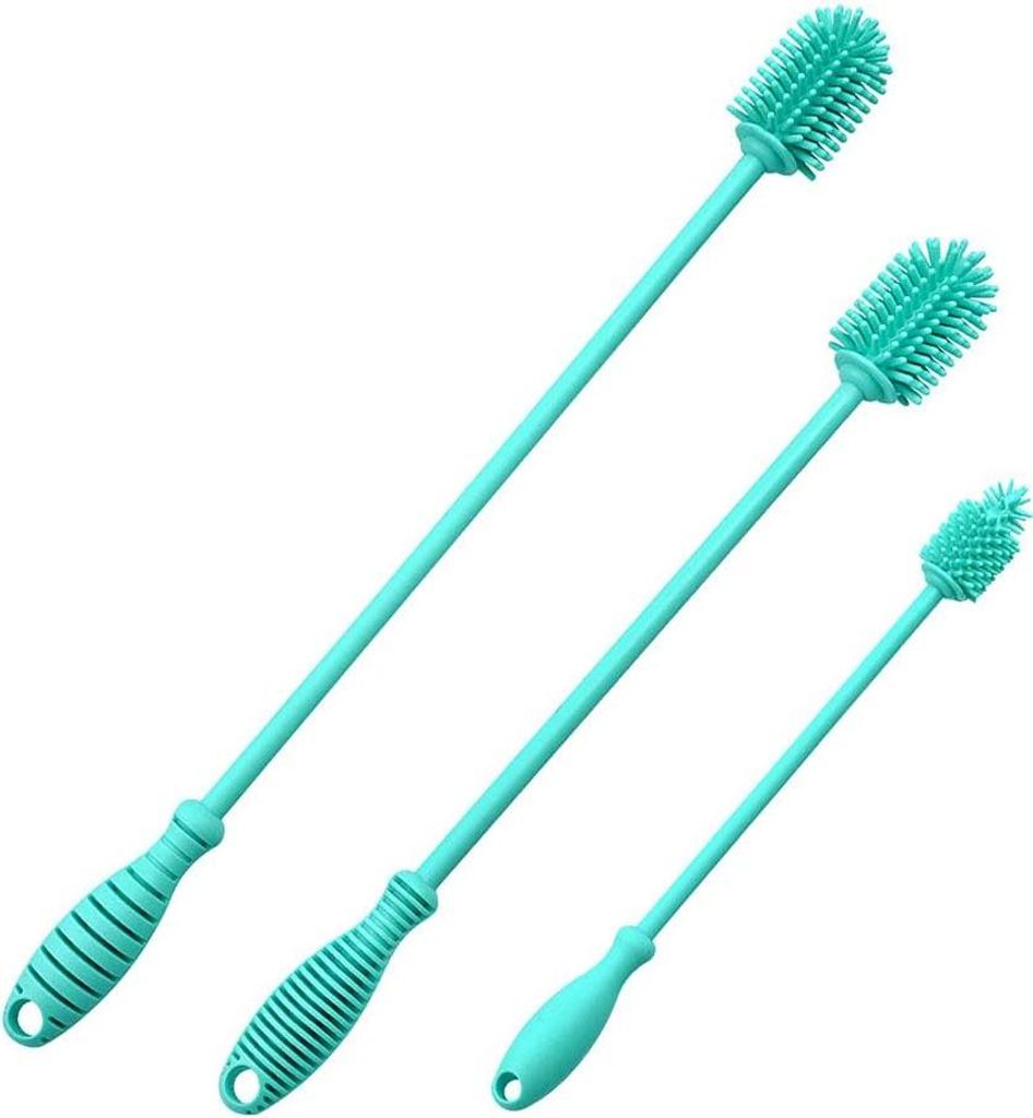 Silikon-Flaschenbürsten-Set, 3-teilig, Flaschenreinigungsbürsten mit langem Griff für Behälter mit schmalem Hals, Wasserflaschen, Thermoskannen...