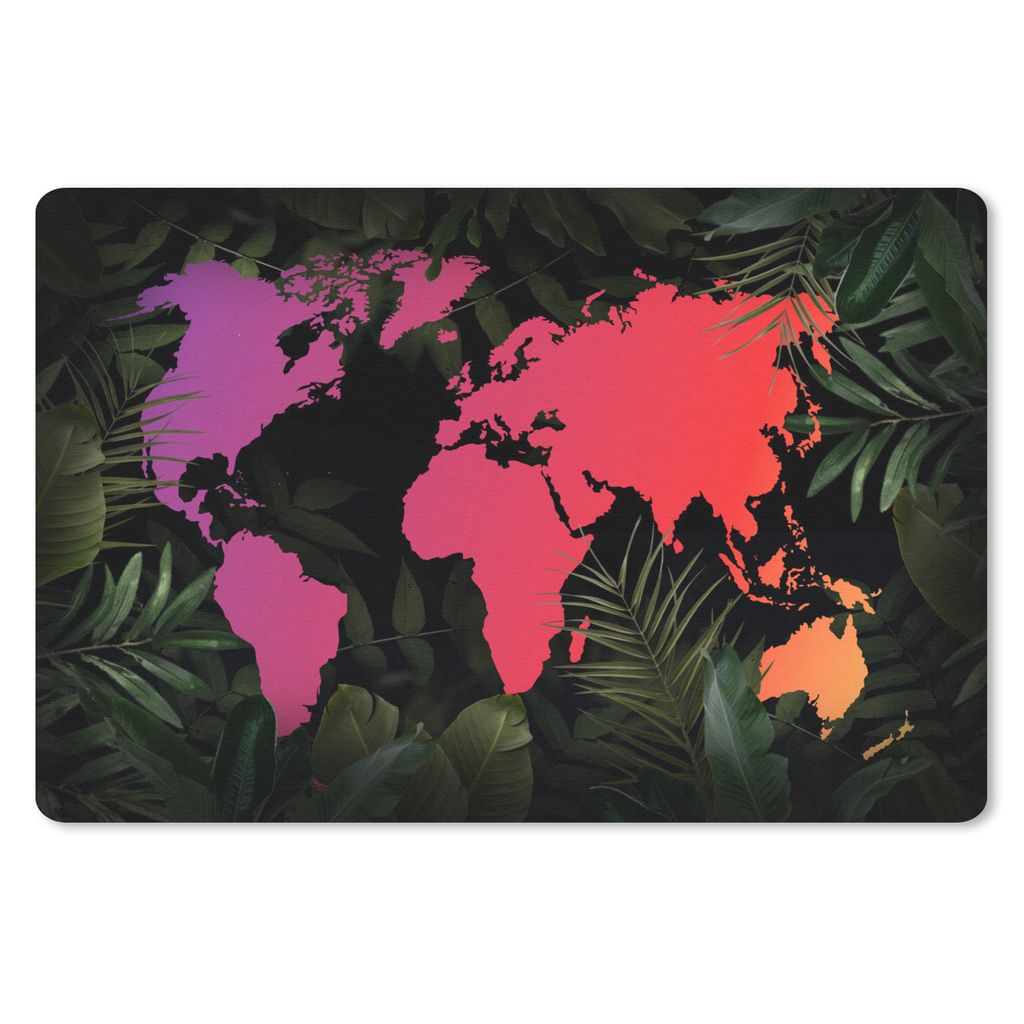MuchoWow Schreibtischunterlage Weltkarte - Farben - Pflanzen 60x40 cm - XXL Mauspad - Großes Mauspad