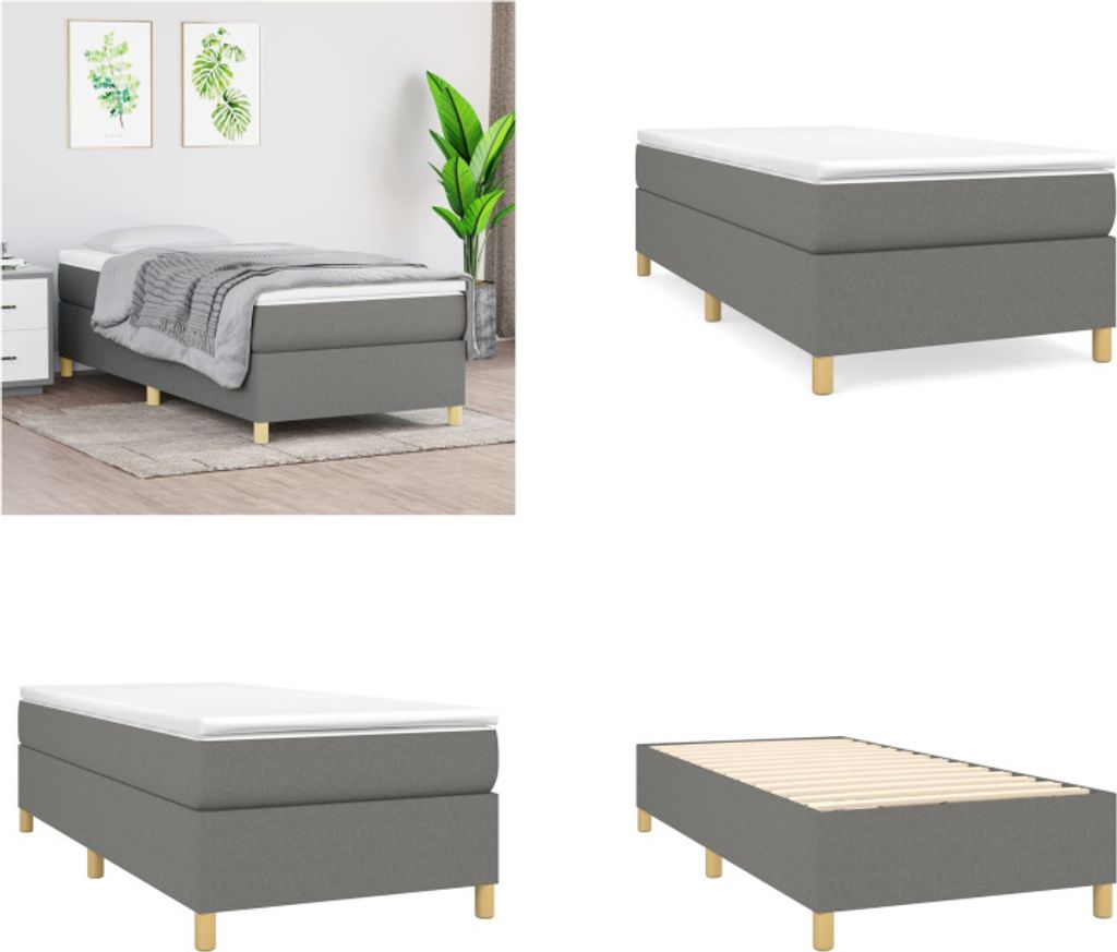 vidaXL Boxspringbett mit Matratze Dunkelgrau 100x200 cm Stoff - Boxspringbett - Boxspringbetten - Bett - Schlafzimmermöbel