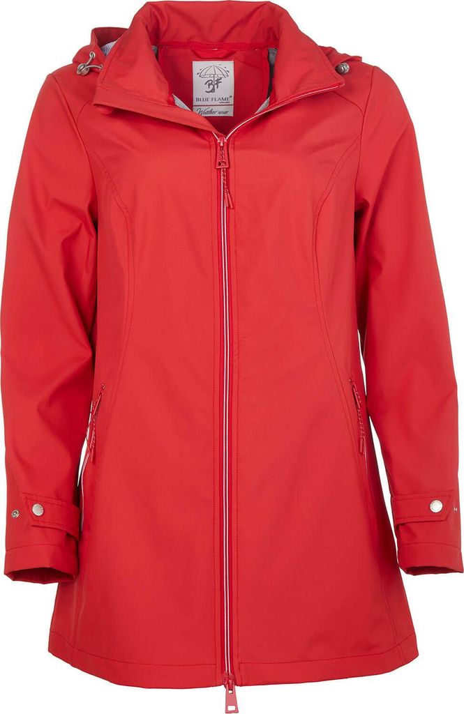 Blue Flame Damen Softshellmantel mit abnehmbarer Kapuze - Lange Softshelljacke winddicht in Rot Größe 44