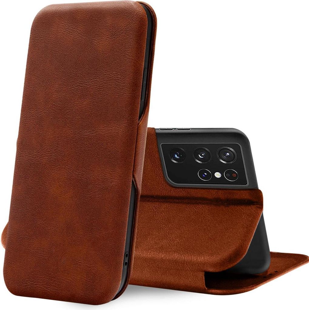 Conie Retro Klapp Tasche für Samsung Galaxy S21 Ultra Kartenfach Hülle Rundumschutz in Braun