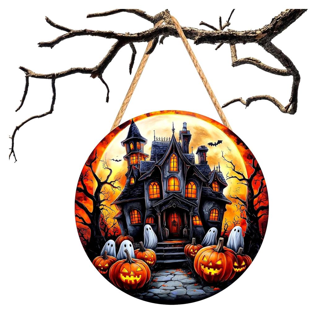 Halloween-Türdekoration für die Haustür - Holz 2D Halloween Türdeko | Piratenkapitän, Spukhaus, Kürbis und weißer Geist Deko für Garten, Wa...