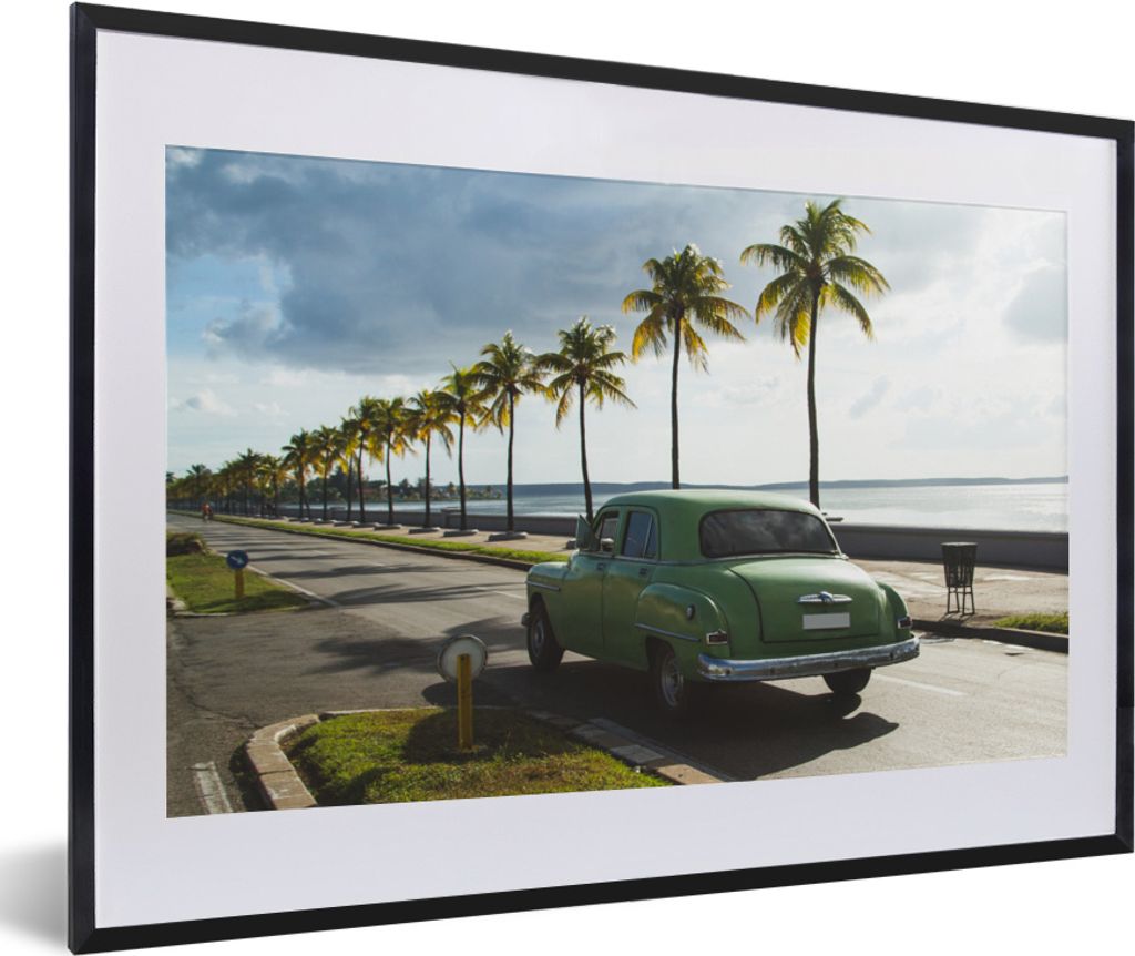MuchoWow MuchoWow Gerahmtes Poster Auto Kuba - Palme 60x40 cm - Poster mit zchwarzem Bilderrahmen - Schlafzimmer - Plakat in Rahmen - Drucken