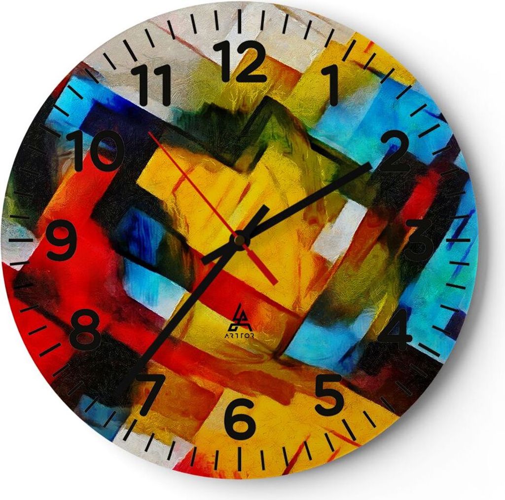 Wanduhr - Rund - Glasuhr - Abstraktion modern - 40x40cm - Schleichendes Uhrwerk - Lautlos - zum Aufhängen bereit - Dekoration Modern - Wanddekorat...