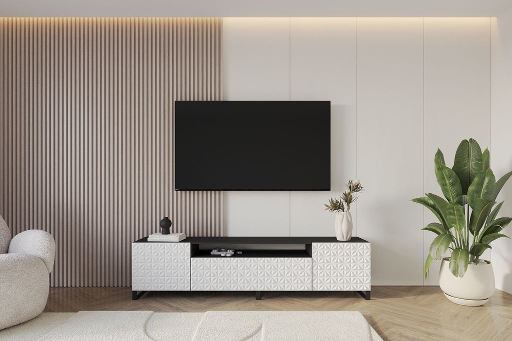 ALTDECOR TV-Schrank VIRA-S mit Gefrästen Fronten 200x53x41 Lowboard, TV Möbel, TV Cabinet, Fernsehtisch, Fernseher Schrank, TV Kommode, TV Tisch,...