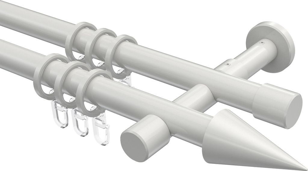 Interdeco Gardinenstange / Vorhangstange Weiß, Typ Prestige Savio (Kegel), 20 mm Ø 2-läufig, 260 cm