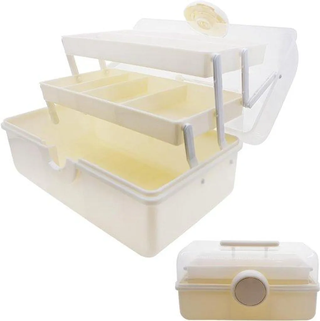 Coffre plastique crème 2 tiroirs coulissants format gain de place