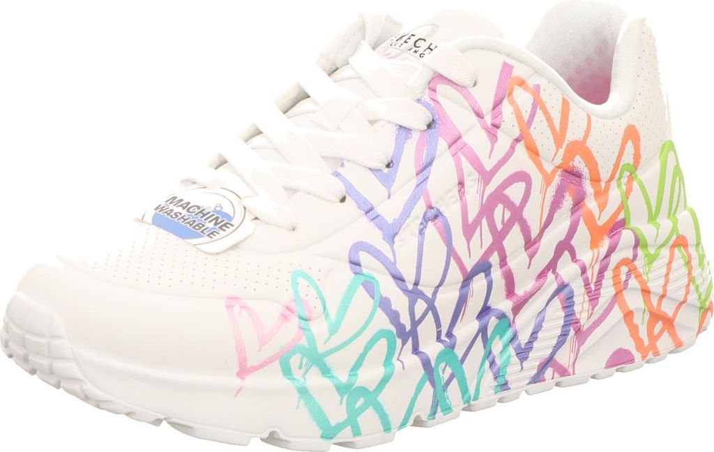 Skechers-Kinder-Sneaker JGOLDCROWN UNO LITE - METALLI Herz-Muster Weiß-Mehrfarbig, Farbe:weiß, EU Größe:34