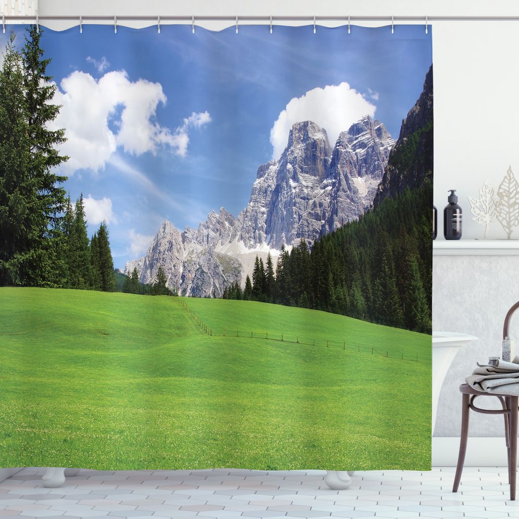 ABAKUHAUS Italien Duschvorhang, Rural Land Berg, Wasser Blickdicht inkl.12 Ringe Langhaltig Bakterie und Schimmel Resistent, 175 x 200 cm, Evergree...