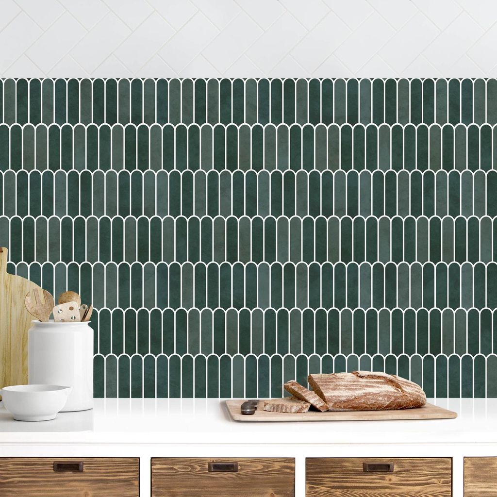 Küchenrückwand mit Motiv selbstklebend - 0.35 mm Wandpaneel wasserfest Design grün Fliesenoptik Spritzschutz fugenlos