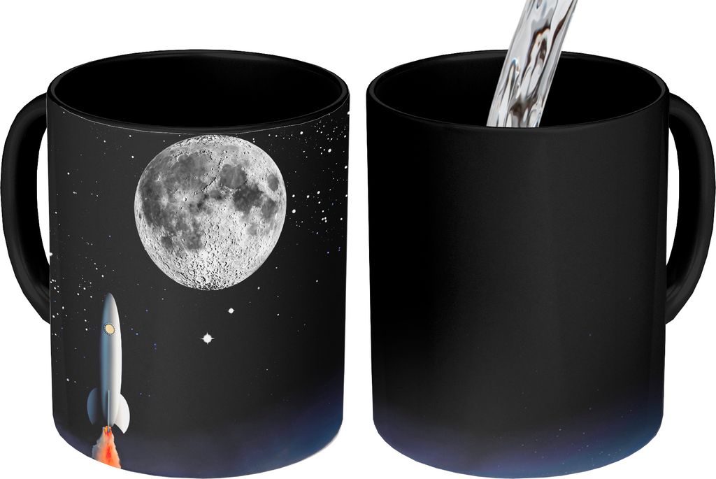 MuchoWow Zauber Tasse Zaubertasse Magic Eine Illustration der Raumfähre und des Vollmondes 350 ml Farbwechsel Becher Geschenk Geschenkidee - Mag...