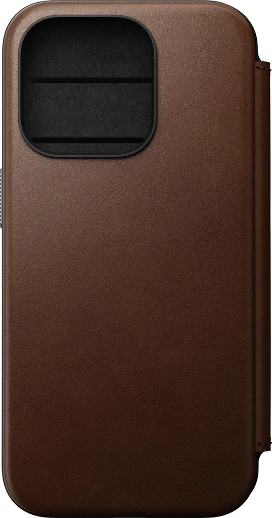 Nomad Modern Cuir Folio iPhone 15 Pro - Étui MagSafe Marron avec Porte-Carte