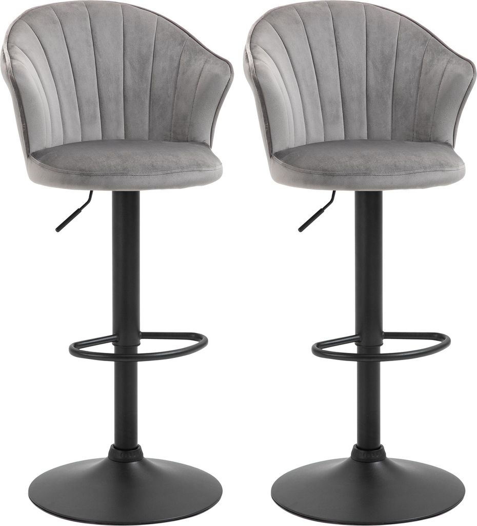 2er-Set Barhocker drehbare Barstühle mit Lehne Samt Touch Bistrohocker höhenverstellbarer Tresenhocker armloser Schaumstoff Grau 54 x 56 x 91-111 cm