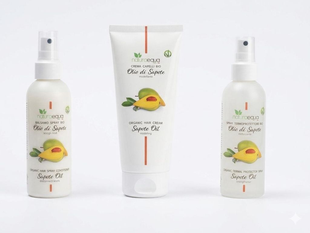 Naturaequa - Haarpflegeset mit Sapoteöl - Hitzeschutzspray Leave-in Conditioner Stylingcreme
