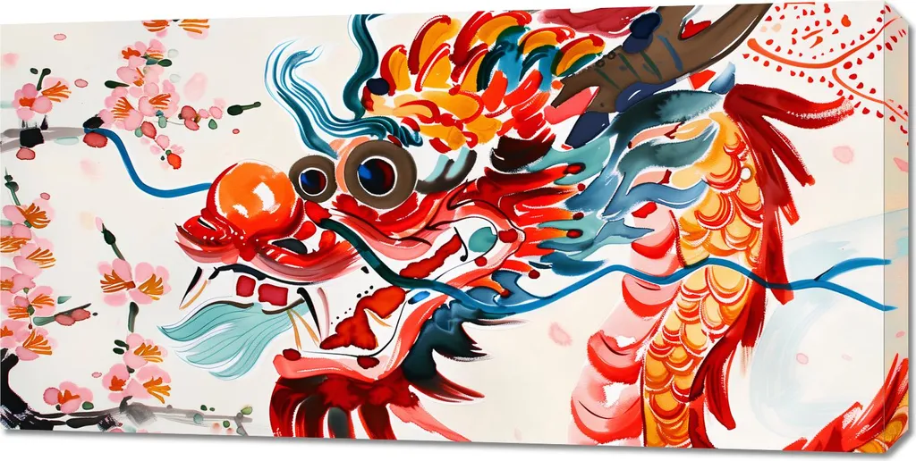 Tableau Dragon Multicolore 100x50 cm - Toile Murale Design Fantastique