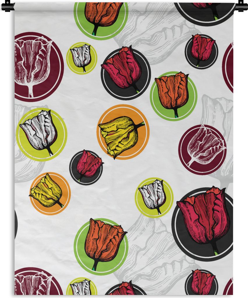 MuchoWow Wandteppich Wandbehang Tulpe - Blumen - Muster 90x120 cm Tapisserie Dekoration Wandtuch - Wanddeko