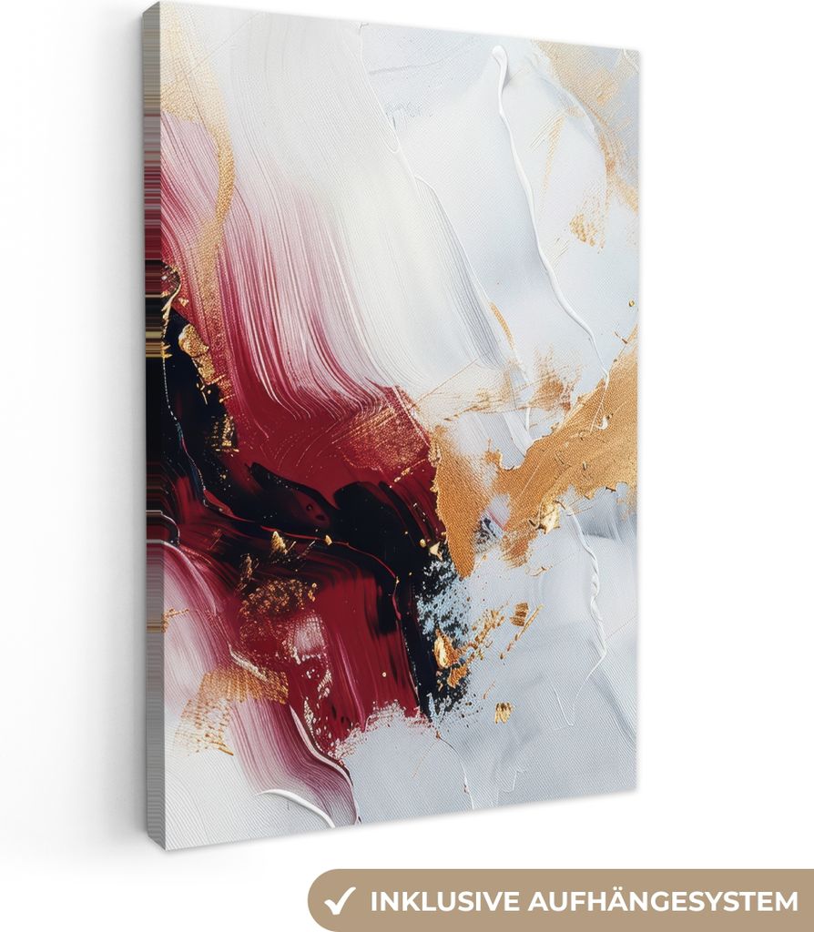 MuchoWow - Leinwandbilder - Rot - Abstrakt - Gold - Modern, Wandbild, Wanddeko Bilder Wohnzimmer, 60x90 cm