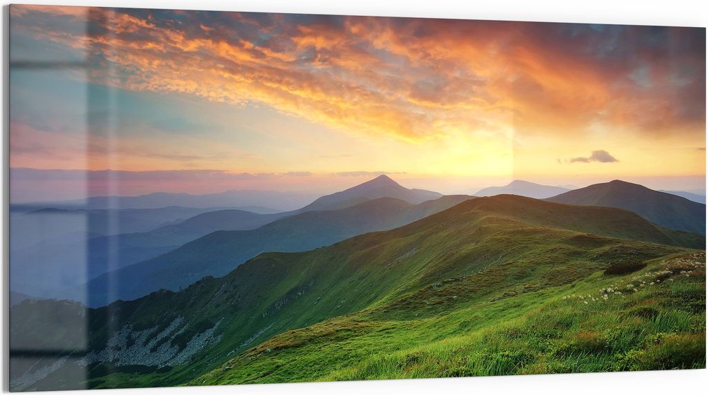 DEQORI Glasbild Echtglas 100x50 cm 'Abendlicher Horizont' Wandbild Bild modern Deko