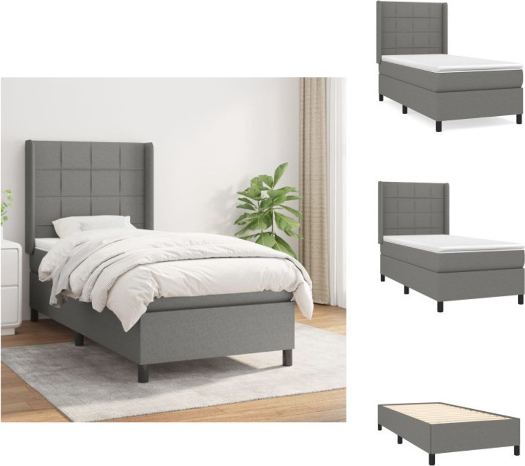 vidaXL Boxspringbett mit Matratze Dunkelgrau 90x200 cm Stoff - Betten & Bettgestelle