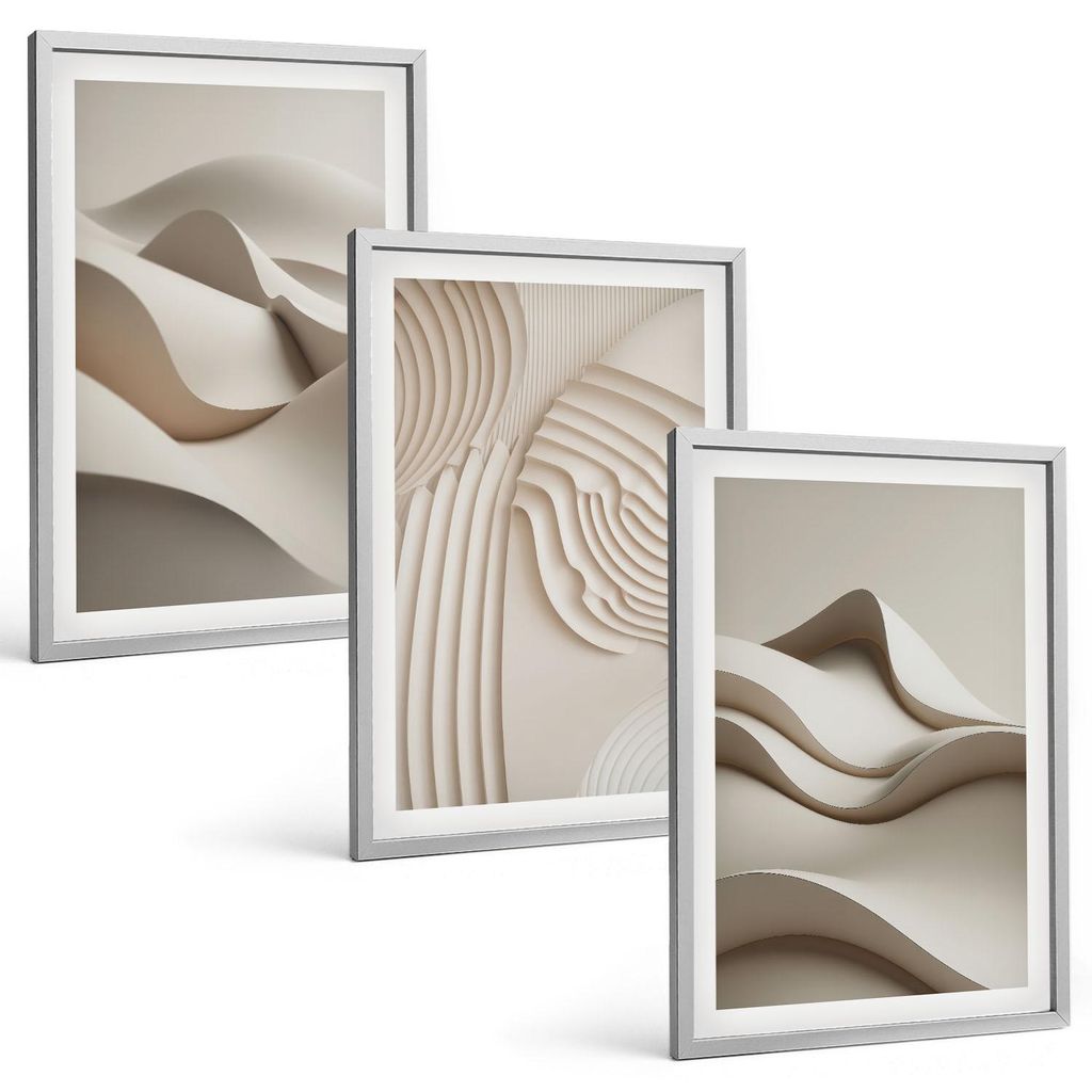 Bilder Set 3-teilig im silbergerahmten Rahmen – Wandbilder 3 Stück – gerahmte Poster für Wohnzimmer, Schlafzimmer und Flur – 40x60 cm – A...