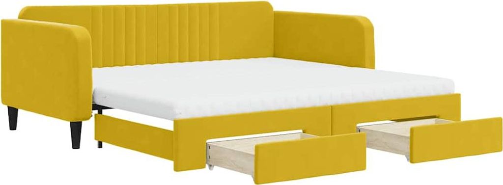 vidaXL Tagesbett Ausziehbar mit Schubladen Gelb 100x200 cm Samt